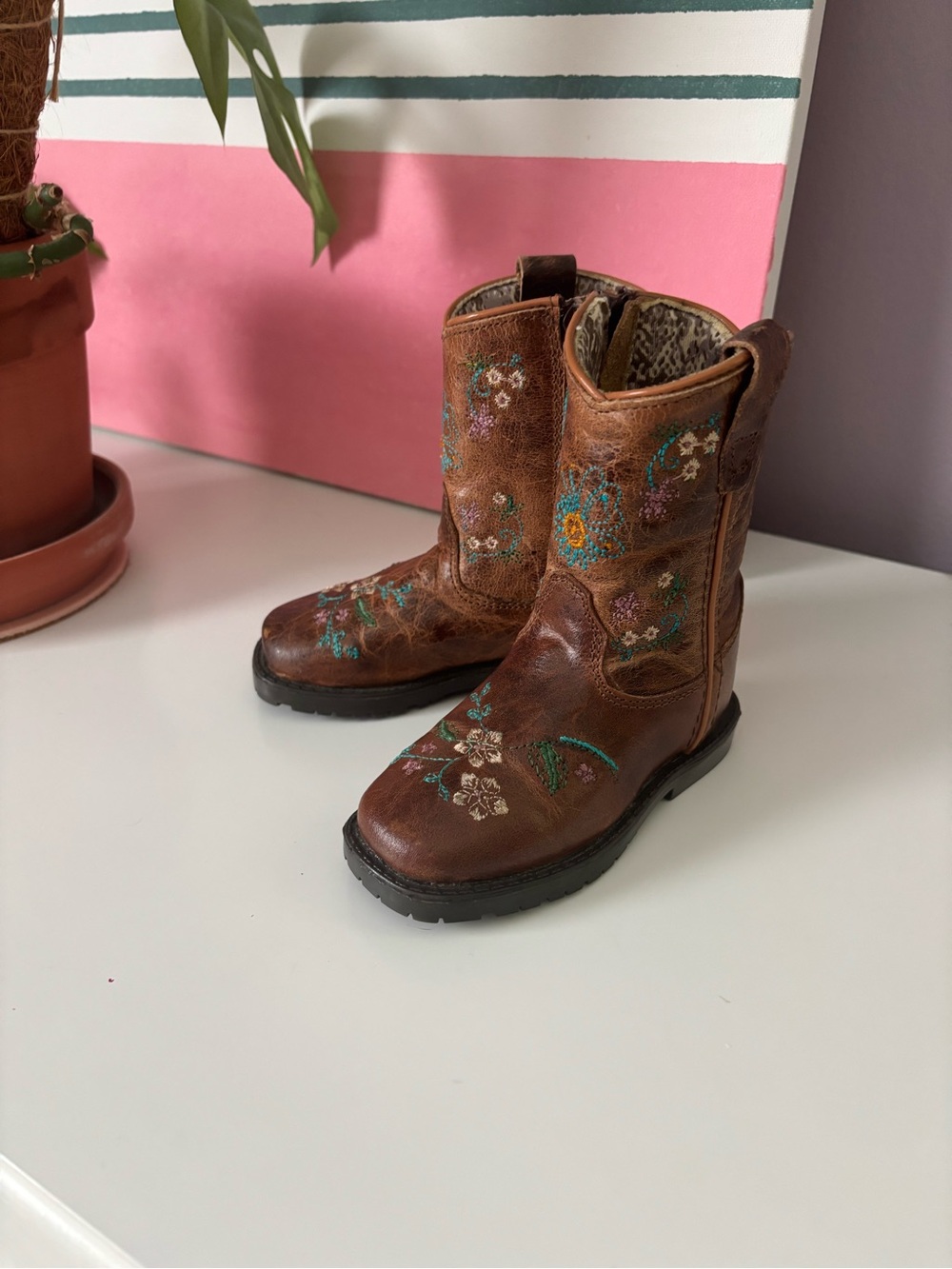 Shyanne Brown Embroidered Floral Kids Western Boots